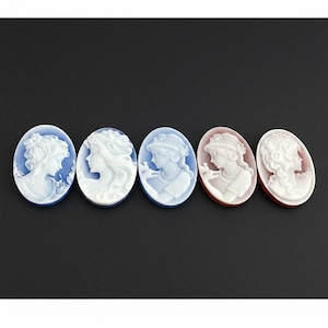 Lady Cameo Cabochon Blue Agate White Resin Cameo Oval Vintage Cameo Set Woman Cameo Jewelry Making Supplies 18x25mm