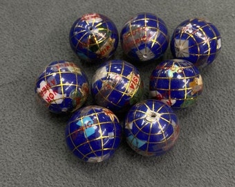 18mm Lapis Gold Color Inlay Globe Gemstone Beads Cabochon , Full Round Lapis Gold Color,  Lot Of 8 , for Jewelry Making