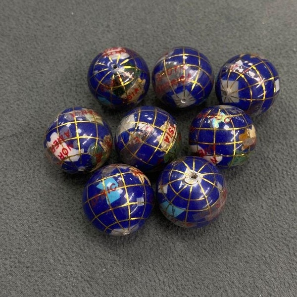 18mm Lapis Gold Color Inlay Globe Gemstone Beads Cabochon , Full Round Lapis Gold Color,  Lot Of 8 , for Jewelry Making