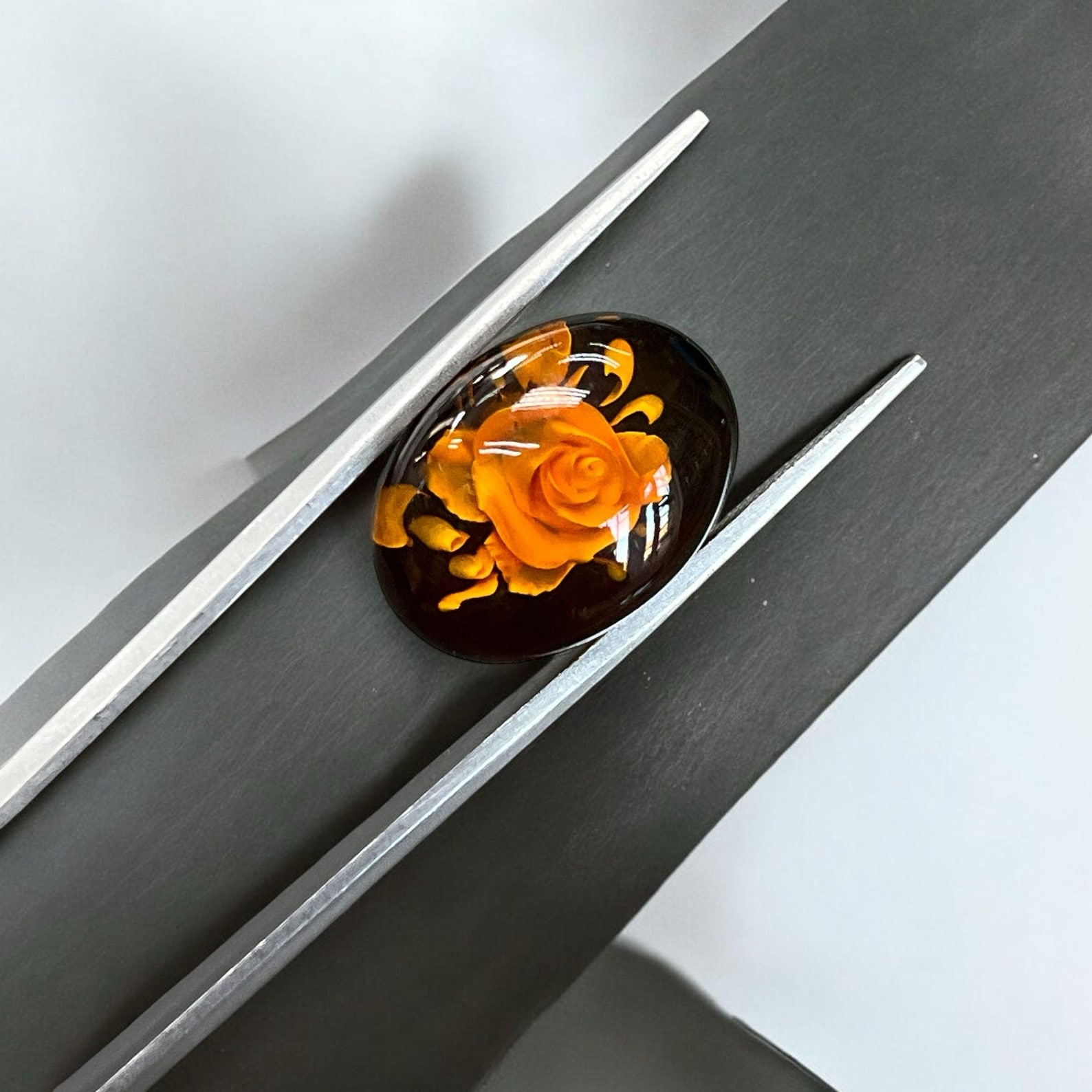 Natural Oval Baltic Amber, Amber Roses Intaglio Cabochon, Cherry Color ...