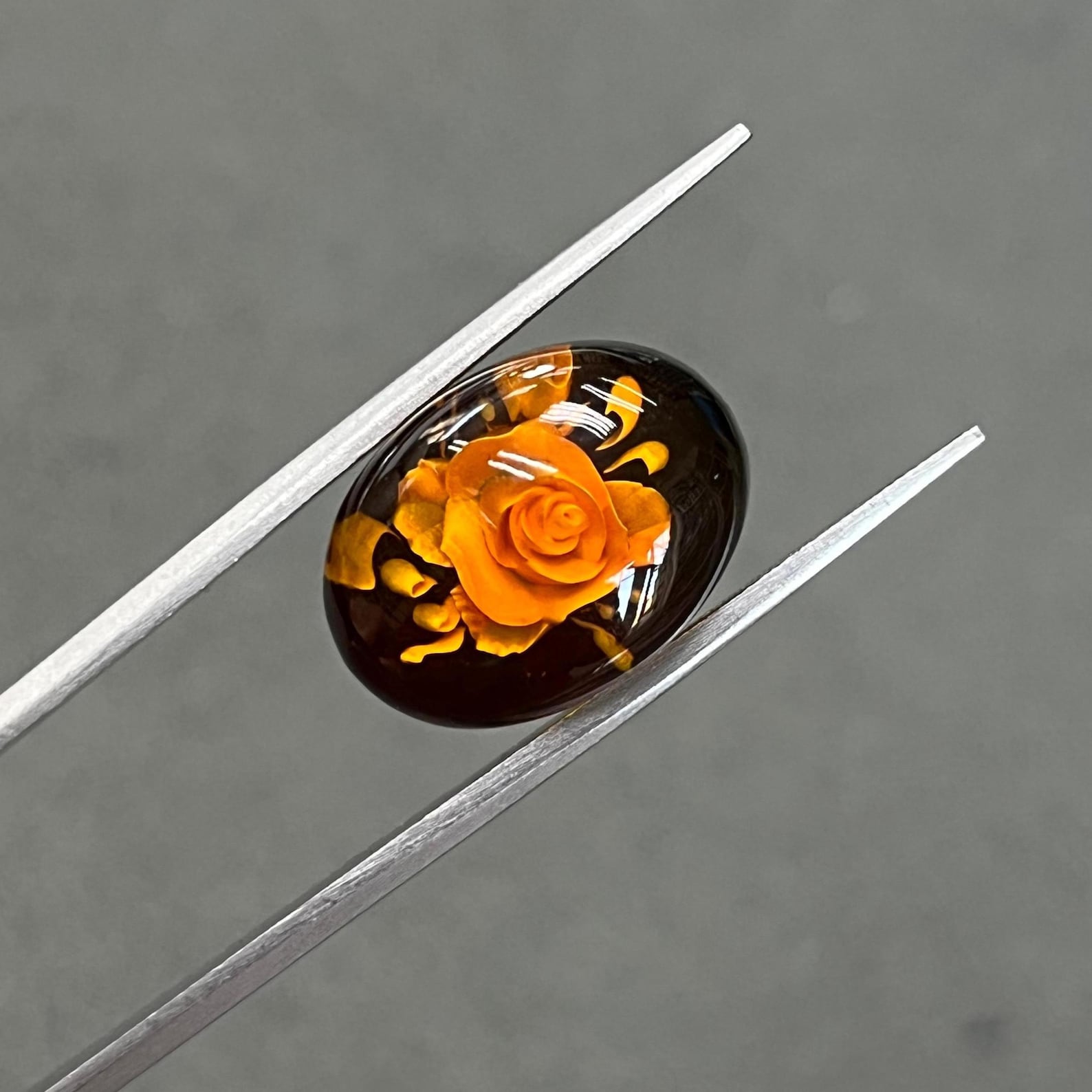Natural Oval Baltic Amber, Amber Roses Intaglio Cabochon, Cherry Color ...