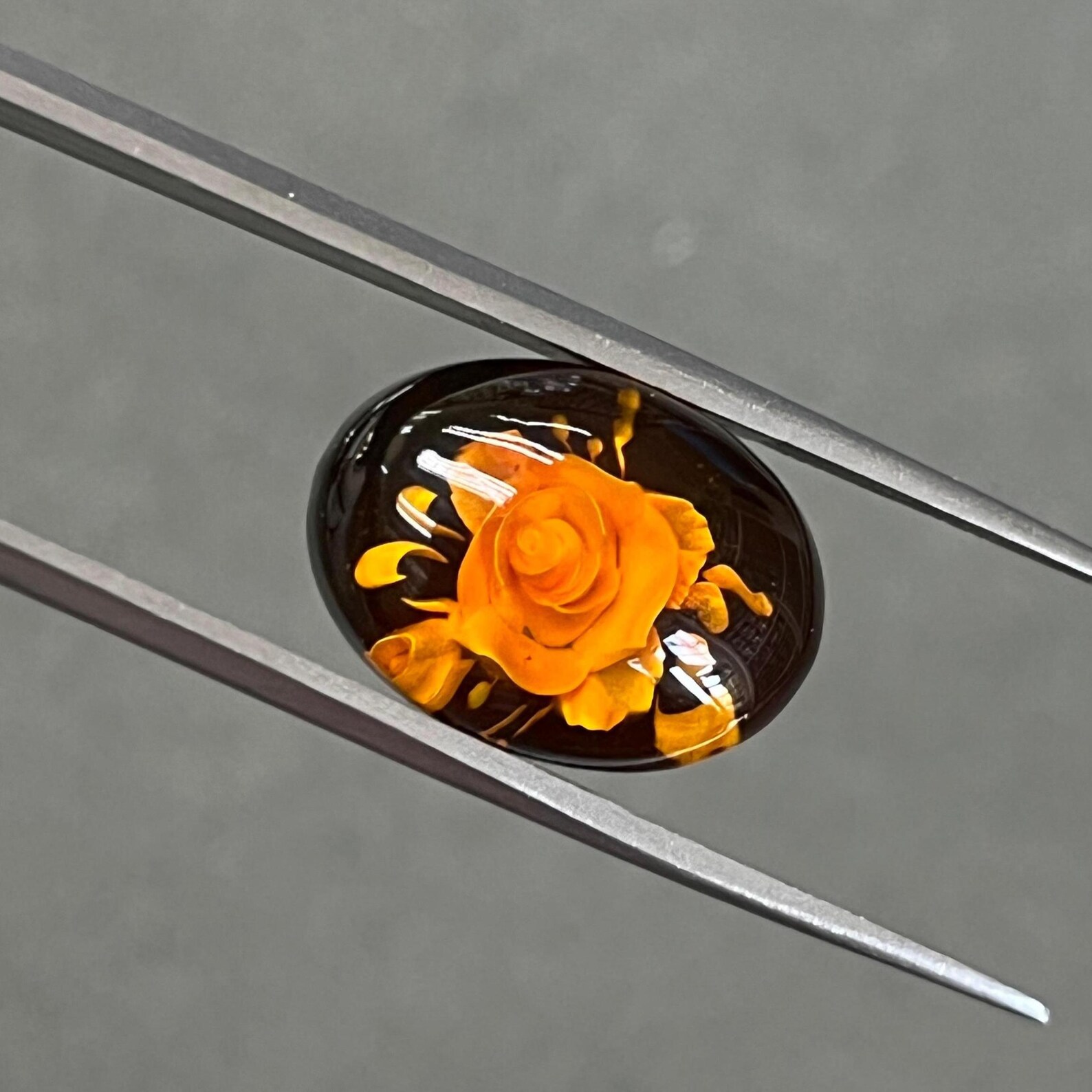 Natural Oval Baltic Amber, Amber Roses Intaglio Cabochon, Cherry Color ...