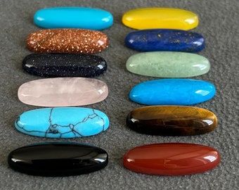 6 PCS Oval Cabochons Stones Gemstones ,8mm x22mm Calibrate Flat Back ,Oval Shape cabochons , Loose Natural Gemstone for Jewelry Making