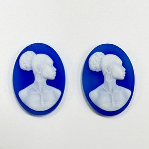 Blue Cameo Oval Stone, Lady Cameo stone ,Blue Cameo Stone ,Flat Back Cameo, Agate Stone, Cameo Jewelry, Cameos for Jewelry Making  18mmx25mm