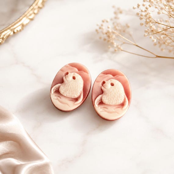 Seal Cameo Cabochon, Oval Resin Cameo, 15x20mm Animal Cabochon, Ocean Jewelry Supply, Cute Seal Craft