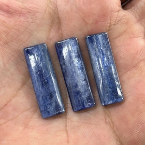 Natural Rectangular Kyanite Flat Back Cabochon , Loose Natural Gemstone, Kyanite, Deep Blue, Silvery Effect for Jewelry Making 10mmx30mm
