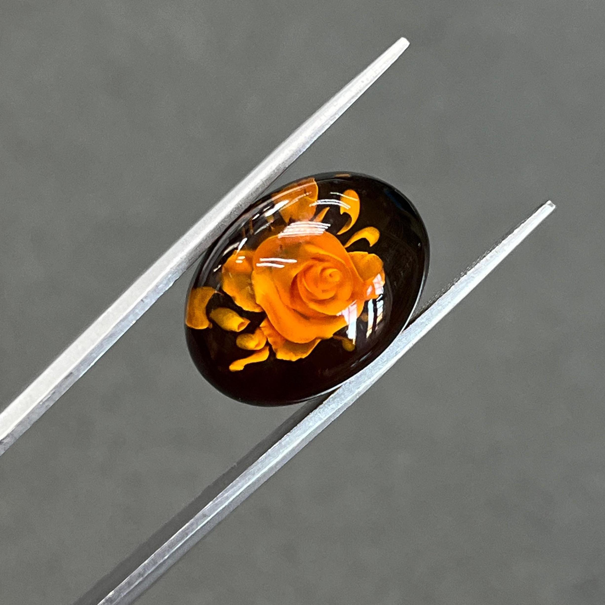 Natural Oval Baltic Amber, Amber Roses Intaglio Cabochon, Cherry Color ...
