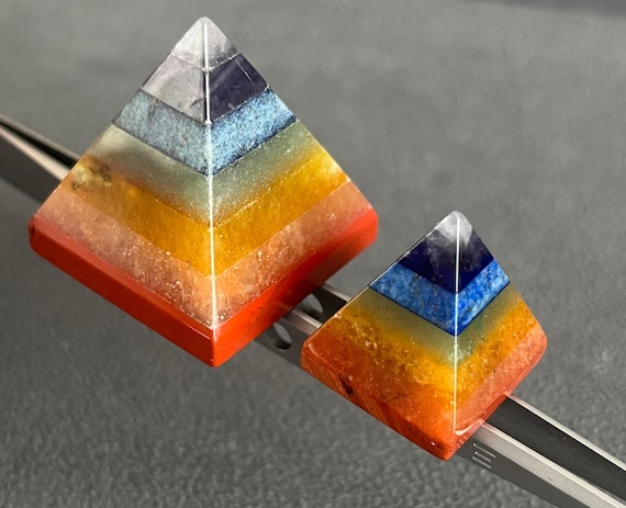 Seven Chakra Stone Pyramid ,Seven Chakra Natural Crystal Palm Stone, 20mm, 30mm, 7 Chakra Seven Color Stone , Healing Stone, Reiki Pyramid