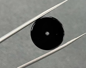 Natural Black Onyx Cabochon with Hole ,Flat Straight Edge , Round Shape Loose Gemstones ,Black Onyx , Flat Gemstone  12mm to 18mm
