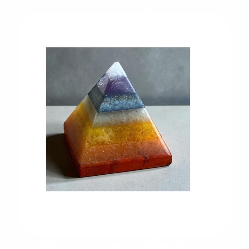 Seven Chakra Stone Pyramid ,Seven Chakra Natural Crystal Palm Stone, 20mm, 30mm, 7 Chakra Seven Color Stone , Healing Stone, Reiki Pyramid image 3