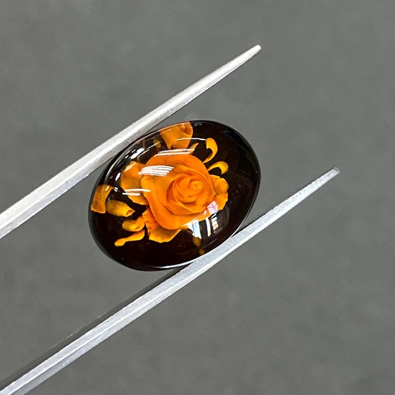 Natural Oval Baltic Amber, Amber Roses Intaglio Cabochon, Cherry Color ...