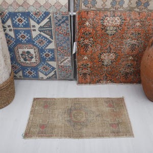 2x3 Door Mat Rug, Turkish Mini Rug, Vintage Mini Rug, Oushak Mini Rug, 2x3 Anatolian Rug, 2x3 Mini Rug,2x3 Wool Door Mat,Soft Door Mat,24169