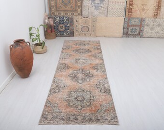 Vintage Turkish Oushak Runner Rug: Wool & Cotton Hallway Rug (4x12)