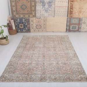 7x10 Vintage Turkish Oushak Rug, Wool Anatolian Carpet