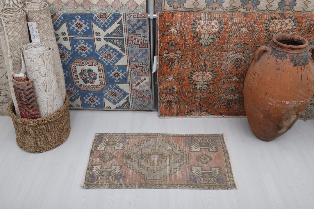 Handmade Turkish Oushak Rug: Vintage Cotton Wool Door Mat (3.1 X
