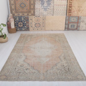 7x10 Vintage Turkish Oushak Rug: Handmade Wool Anatolian Carpet