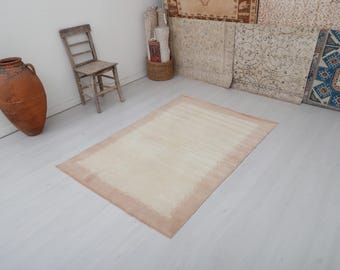 Handmade Wool Turkish Rug 4x5: Vintage Neutral Anatolian Rug