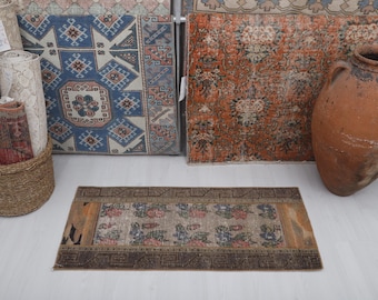Vintage Turkish Mini Rug: 2x4 Wool Anatolian Oushak Rug