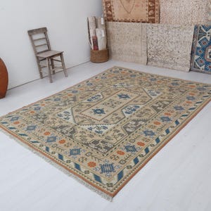 vintage tapis turc Oushak 7 x 9 : tapis d&#39;Anatolie en laine fait main