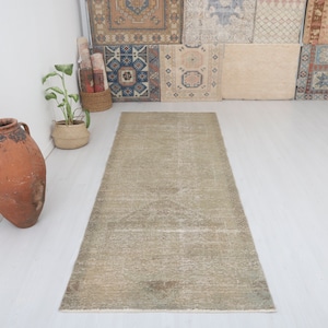 Oushak Runner, 4x11 Runner Rug, Natural Runner Rug,Neutral Runner,4x11 Rug,Turkish Runner, Vintage Runner, Runner Rug,Turkey Runner Rug,6909
