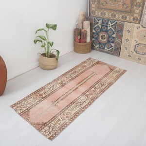 Anatolian Rug,Muted Rug,Faded Rug,Pastel Rug, Turkish Small Rug, 3x7 Rug, Vintage Small Rug, Oushak Small Rug, Turkish Rug, Vintage Rug,6787