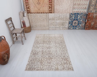 Vintage Oushak Rug 4x6, Muted Turkish Wool Rug