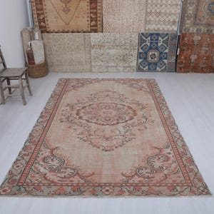 6x9 Vintage Turkish Oushak Rug: Handmade Wool & Cotton Anatolian Rug