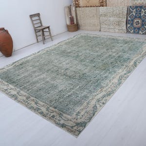 Oushak Rug: 8x12 Vintage Turkish Rug, Muted Pastel Colors