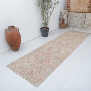 3x12 Vintage Turkish Oushak Runner Rug: Cotton Wool Hallway Rug