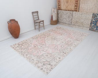 6x9 Vintage Turkish Oushak Rug: Handmade Wool Anatolian Rug