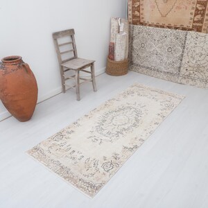 3x7 Vintage Turkish Oushak Runner Rug: Wool Cotton Hallway Rug