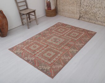 Vintage Oushak Turkish Rug 4x6: Muted Wool Anatolian Rug