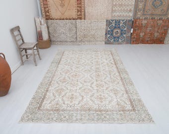 6x9 Vintage Oushak Rug: Handmade Wool Anatolian Area Rug