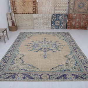 Vintage Oushak Turkish Rug 8x10: Handmade Wool & Cotton Anatolian Rug
