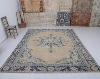 Vintage Oushak Turkish Rug 8x10: Handmade Wool & Cotton Anatolian Rug