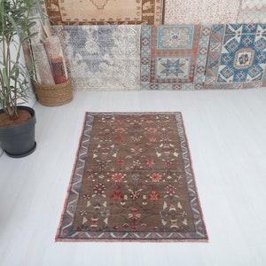 Vintage Turkey Oushak Rug: Wool Natural Colorful Rug (5.1 x 3.3 ft)
