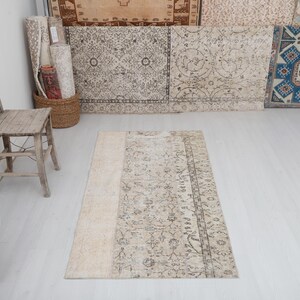 3x6 Vintage Turkish Wool Runner Rug: Handmade Oushak Style