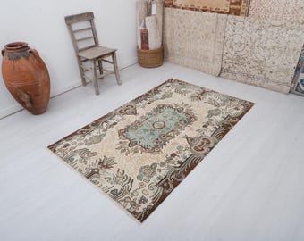 Muted Oushak Rug 4x6: Vintage Turkish Anatolian Rug
