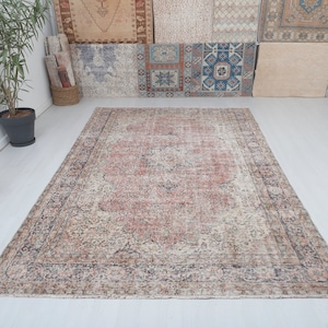 7x11 Wool Rug, Turkish Oversize Rug, Faded Rug,Handmade Rug,Vintage Oversize Rug,7x11 Turkish Rug,Vintage Rug,Oushak Rug,Anatolian Rug,15426