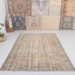 Handmade 6x9 Oushak Rug: Vintage Turkish Wool Anatolian Rug