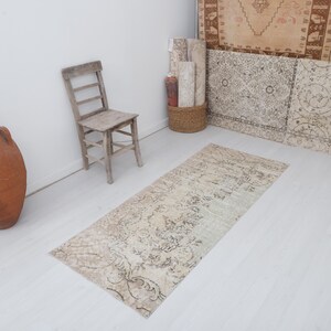 3x6 Vintage Turkish Wool Runner Rug: Oushak Anatolian Hallway Rug