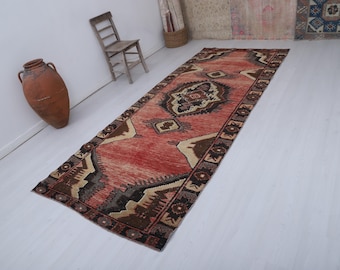 4x10 Vintage Turkish Oushak Runner Rug, Hallway Carpet