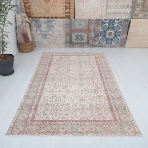 Turkish Rug, Vintage Rug, 5x9 Muted Rug, Anatolian Rug, Wool Rug,Turkish Vintage Rug,Vintage Turkish Rug,Oushak Vintage Rug,Faded Rug,15966