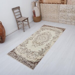 Vintage Turkish Oushak Runner Rug: 3x7 Wool Cotton Anatolian Rug