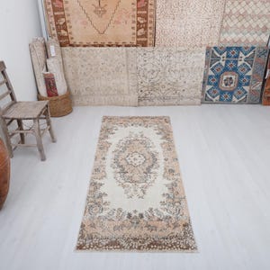 3x7 Vintage Turkish Runner Rug: Oushak Anatolian Hallway Rug
