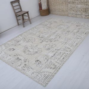 6x9 Vintage Oushak Rug: Pastel Turkish Wool Area Rug