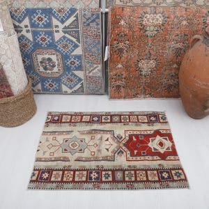Vintage Turkish Wool Mini Rug - 2x3 Oushak Door Mat