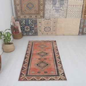 Vintage Wool Oushak Rug: 3x7 ft, Muted Pastel Turkish Rug