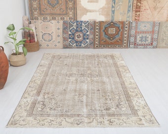 6x10 Vintage Oushak-matta: Handgjord turkisk ullmatta