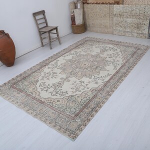 6x9 Vintage Oushak Rug: Handmade Wool & Cotton Anatolian Rug
